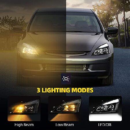 DWVO Headlights Assembly Compatible with 2003 2004 2005 2006 2007 Accord Headlamp with Led DRL Black Housing Clear Reflector Pair Driver and Passengerの画像