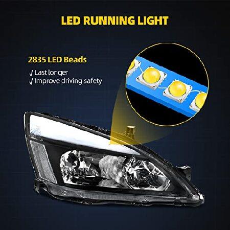 DWVO Headlights Assembly Compatible with 2003 2004 2005 2006 2007 Accord Headlamp with Led DRL Black Housing Clear Reflector Pair Driver and Passengerの画像