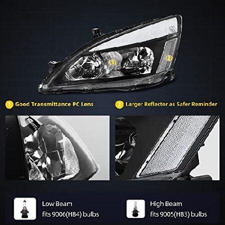 DWVO Headlights Assembly Compatible with 2003 2004 2005 2006 2007 Accord Headlamp with Led DRL Black Housing Clear Reflector Pair Driver and Passengerの画像