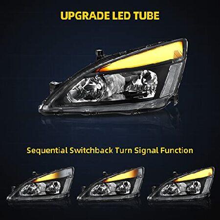 DWVO Headlights Assembly Compatible with 2003 2004 2005 2006 2007 Accord Headlamp with Led DRL Black Housing Clear Reflector Pair Driver and Passengerの画像