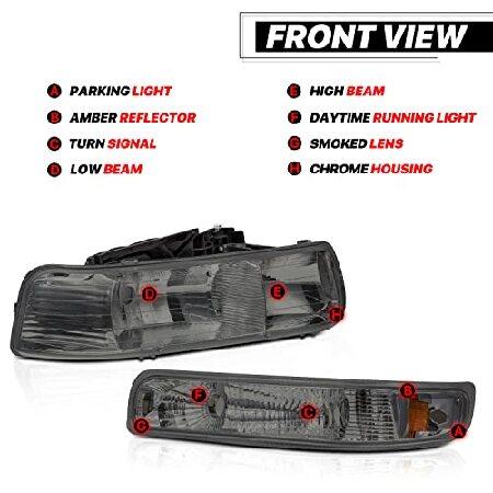 M-AUTO Headlights Assembly Compatible with 99-02 Chevy Silverado 1500HD 2500HD 3500HD / 00-06 Suburban 1500 2500 Tahoe 2/4-Door, OE Style Chrome Housi_1