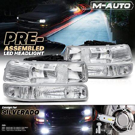 M-AUTO 4PC Headlights Assembly w/PRE-ASSEMBLED 6000K LED BULBS Compatible with 99 00 01 02 Chevrolet Silverado 1500HD 2500HD 3500HD / 00-06 Suburban 1の画像