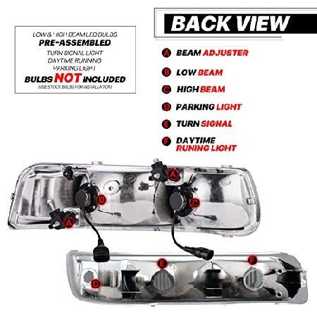 M-AUTO 4PC Headlights Assembly w/PRE-ASSEMBLED 6000K LED BULBS Compatible with 99 00 01 02 Chevrolet Silverado 1500HD 2500HD 3500HD / 00-06 Suburban 1の画像