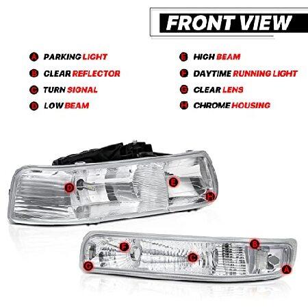 M-AUTO 4PC Headlights Assembly w/PRE-ASSEMBLED 6000K LED BULBS Compatible with 99 00 01 02 Chevrolet Silverado 1500HD 2500HD 3500HD / 00-06 Suburban 1の画像