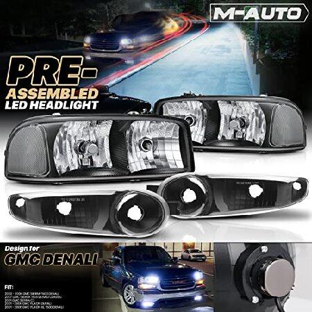 M-AUTO Black Headlights Assembly w/PRE-ASSEMBLED 6000K LED BULBS Compatible with 01 GMC Sierra C3 / 02-06 Sierra 1500 Denali / 07 Sierra 1500 Denali Cの画像