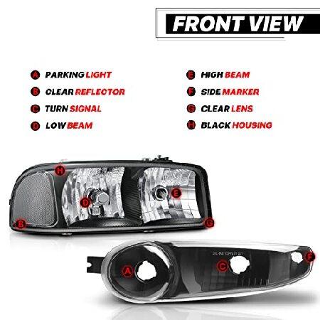 M-AUTO Black Headlights Assembly w/PRE-ASSEMBLED 6000K LED BULBS Compatible with 01 GMC Sierra C3 / 02-06 Sierra 1500 Denali / 07 Sierra 1500 Denali Cの画像