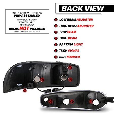 M-AUTO Black Headlights Assembly w/PRE-ASSEMBLED 6000K LED BULBS Compatible with 01 GMC Sierra C3 / 02-06 Sierra 1500 Denali / 07 Sierra 1500 Denali Cの画像