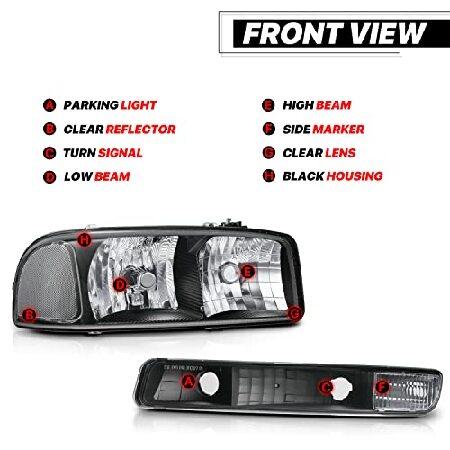 M-AUTO OE Style Black Headlight Assembly Replacement for 99-07 GMC Sierra 1500/99-04 2500/01-07 1500 HD/2500 HD/3500 HD / 99-06 Yukon / 00-06 Yukon XLの画像