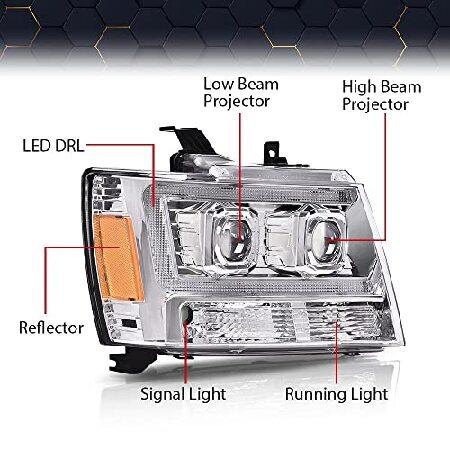 PIT66 LED Tube Dual Projector Headlights, Compatible with 2007-2013 Chevy Avalanche Suburban 2500/2007-2014 Chevy Tahoe, Smoke Lens Chrome Housing Cleの画像