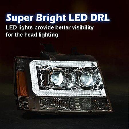 PIT66 LED Tube Dual Projector Headlights, Compatible with 2007-2013 Chevy Avalanche Suburban 2500/2007-2014 Chevy Tahoe, Smoke Lens Chrome Housing Cleの画像