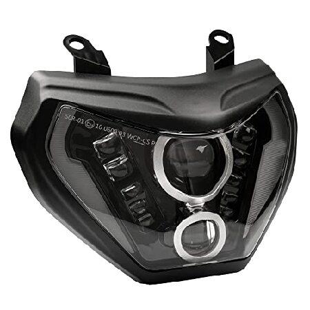 BYKIT LEDオートバイヘッドライトアセンブリ ヤマハ MT-07 2018 2019 MT-09 FZ-09 2014 2015 2016 LEDプロジェクターヘッドライトアセンブリ DRLデイタイムランの画像