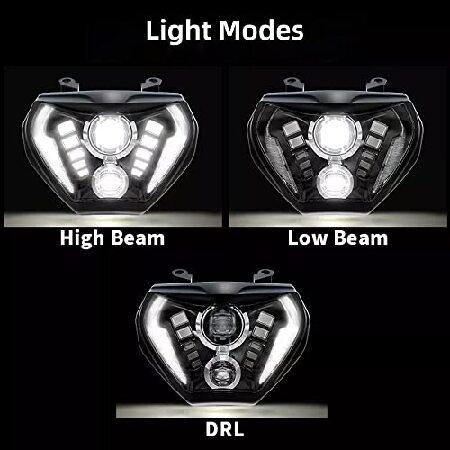 BYKIT LEDオートバイヘッドライトアセンブリ ヤマハ MT-07 2018 2019 MT-09 FZ-09 2014 2015 2016 LEDプロジェクターヘッドライトアセンブリ DRLデイタイムランの画像