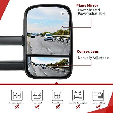 YITAMOTOR 牽引ミラー 2014-2018 シボレー シルバラード 1500 2015-2018 GMC シエラ 2500 HD / 3500 HD 牽引ミラー 電源加熱LEDウィンカーライト 伸縮式ペアセッ