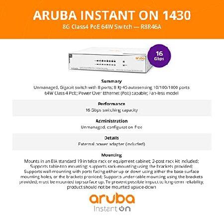ご購入 Aruba Instant On 1430 8-Port Gb Unmanaged PoE Switch | 8-Port Class 4 PoE (64W) - 8X 1G Ports | Fanless | US Cord (R8R46A#ABA)