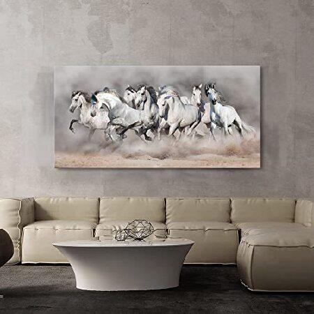 8匹の白い走る馬の絵画 モダン 動物 キャンバスアート 壁の装飾用 プリントアートワーク｜rest｜05