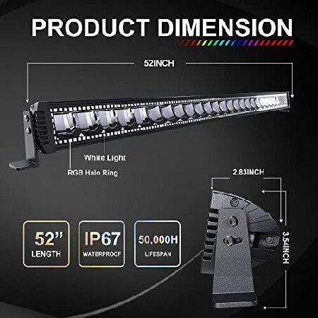 Lpteso RGB LED Light Bar 52'' inch + 2PCS 4 Inch Flood RGB LED Pods with 16 Solid Colors Chasing Ring Changing with Strobe Flashing with Upper Windshiの画像