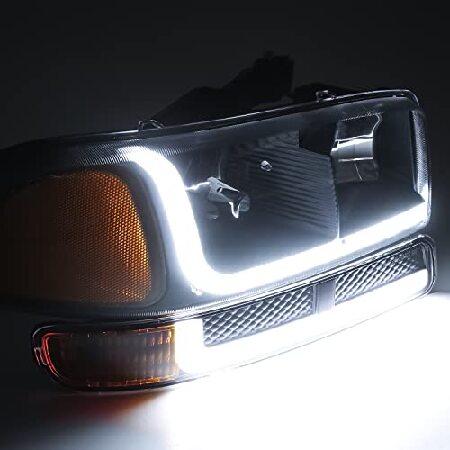 M-AUTO 4PC Switchback LED DRL Strip Headlights + Bumper Lamps Compatible with 99-07 GMC Sierra 1500/99-04 2500/01-07 1500 HD/2500 HD/3500 HD/99-06 Yuk_4