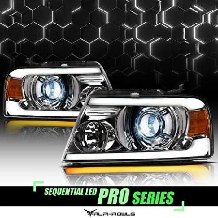 Alpha Owls 8711101 Full LED Projector Headlights With Switchback Sequential LED Light Bar ＆ Startup Light - Chrome Amber Fits 2004-2008 Ford F150 / 2の画像
