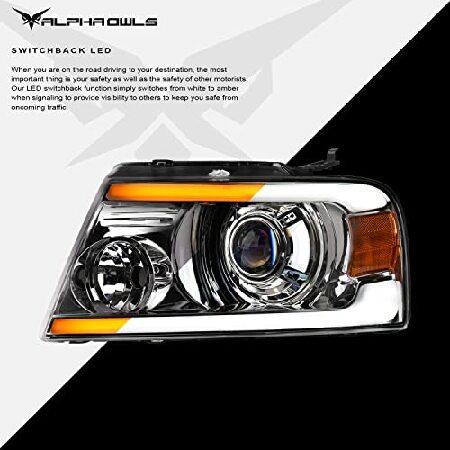 Alpha Owls 8711101 Full LED Projector Headlights With Switchback Sequential LED Light Bar ＆ Startup Light - Chrome Amber Fits 2004-2008 Ford F150 / 2の画像