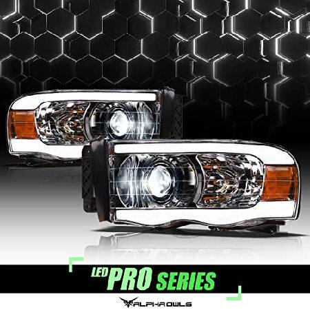 Alpha Owls 8711163 Full LED Projector Headlights with White LED Light Bar - Chrome Amber Fits 2002-2005 Dodge Ram 1500/2003-2005 2500 3500の画像