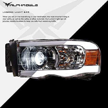 Alpha Owls 8711163 Full LED Projector Headlights with White LED Light Bar - Chrome Amber Fits 2002-2005 Dodge Ram 1500/2003-2005 2500 3500の画像