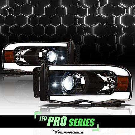 Alpha Owls 8711156 Full LED Projector Headlights with White LED Light Bar - Black Amber Fits 2002-2005 Dodge Ram 1500/2003-2005 2500 3500の画像