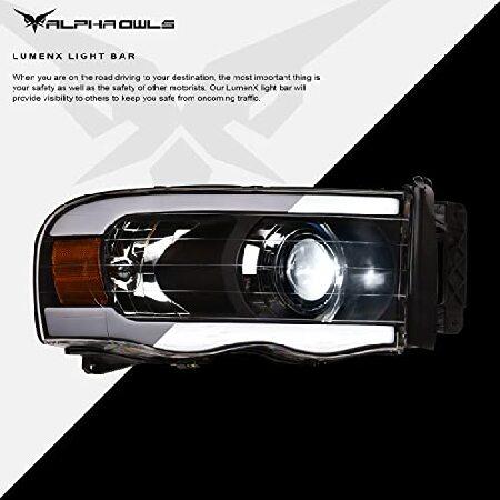 Alpha Owls 8711156 Full LED Projector Headlights with White LED Light Bar - Black Amber Fits 2002-2005 Dodge Ram 1500/2003-2005 2500 3500の画像