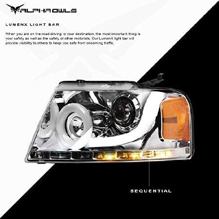 Alpha Owls 8711507 Projector Headlights With White LED Halo Light Bar ＆ Yellow Sequential LED Signal Lamps - Chrome Amber Fits 2004-2008 Ford F150 /の画像