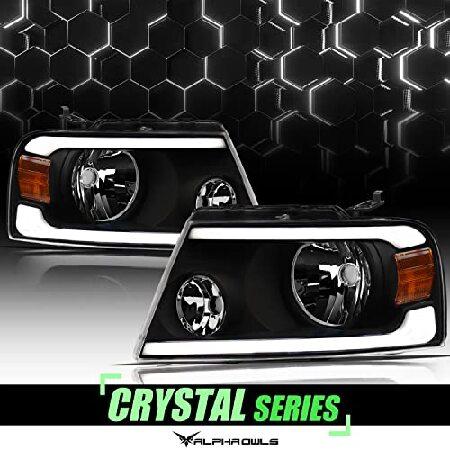 Alpha Owls 8711682 Crystal Headlights With White LED Light Bar - Black Amber Fits 2004-2008 Ford F150 / 2006-2008 Lincoln Mark LTの画像