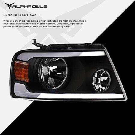 Alpha Owls 8711682 Crystal Headlights With White LED Light Bar - Black Amber Fits 2004-2008 Ford F150 / 2006-2008 Lincoln Mark LTの画像