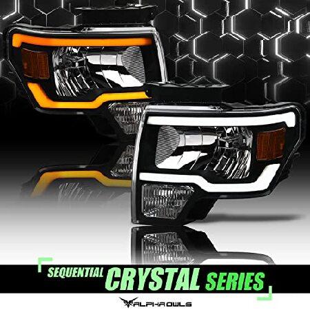 ブランド登録なし - Alpha Owls 8712009 Crystal Headlights With Switchback Sequential LED Light Bar ＆ Startup Light - Black Amber Fits 2009-2014 Ford F150 Halogen Models