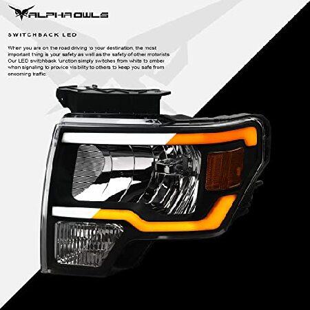 ブランド登録なし - Alpha Owls 8712009 Crystal Headlights With Switchback Sequential LED Light Bar ＆ Startup Light - Black Amber Fits 2009-2014 Ford F150 Halogen Models