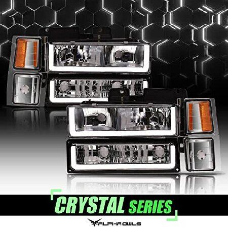 Alpha Owls 8711910 Crystal Headlights With Signal Bumper Corner Lamps ＆ White LED Light Bar 8-Pieces - Chrome Amber Fits 1994-2000 Chevy C10 C/K C150の画像