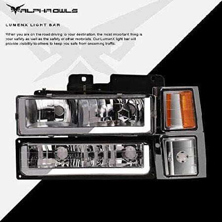 Alpha Owls 8711910 Crystal Headlights With Signal Bumper Corner Lamps ＆ White LED Light Bar 8-Pieces - Chrome Amber Fits 1994-2000 Chevy C10 C/K C150の画像