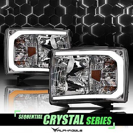 Alpha Owls 8712245 Crystal Headlights With Switchback Sequential LED Light Bar ＆ Startup Light - Chrome Amber Fits 2007-2013 Chevy Silverado 1500/200の画像