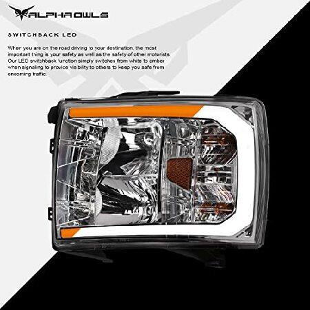 Alpha Owls 8712245 Crystal Headlights With Switchback Sequential LED Light Bar ＆ Startup Light - Chrome Amber Fits 2007-2013 Chevy Silverado 1500/200の画像