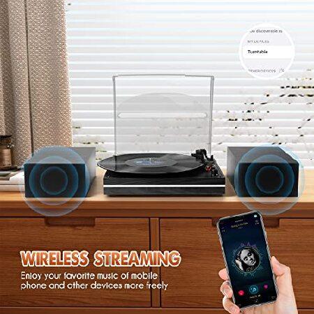 全品特価 Record Player for Vinyl with External Speakers， Belt-Drive Turntable with Dual Stereo Speakers Vintage Vinyl LP Player Support 3 Speed Wireless AUX He