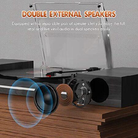 全品特価 Record Player for Vinyl with External Speakers， Belt-Drive Turntable with Dual Stereo Speakers Vintage Vinyl LP Player Support 3 Speed Wireless AUX He