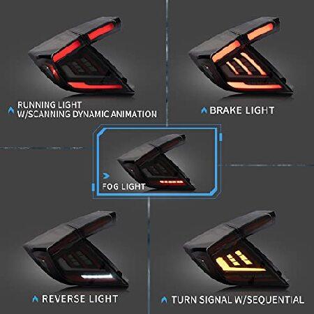 VLAND Smoke Tail Lights Compatible with 10th Gen Honda Civic Hatchback/Type R 2018-2021 (NOT For Coupe) w/Animation w/Sequential Turn Signal, Tinted,の画像