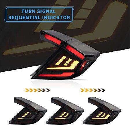 VLAND Smoke Tail Lights Compatible with 10th Gen Honda Civic Hatchback/Type R 2018-2021 (NOT For Coupe) w/Animation w/Sequential Turn Signal, Tinted,の画像