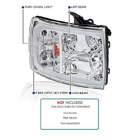 SPEC-D TUNING Chrome Housing Clear Lens Headlights with LED Strip Compatible with 2007-2013 Chevy Silverado 1500/2500HD/3500HD, Left + Right Pair Headの画像