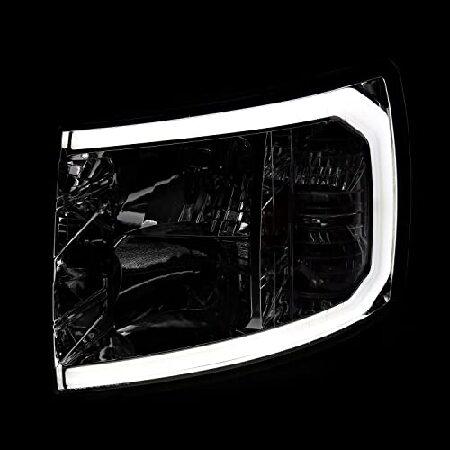 SPEC-D TUNING Chrome Housing Clear Lens Headlights with LED Strip Compatible with 2007-2013 Chevy Silverado 1500/2500HD/3500HD, Left + Right Pair Headの画像