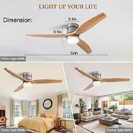 【2022 BOOMJOY 52” Low Profile Flush Mount Ceiling Fans with Lights and Remote Control Modern Living room Bedroom Indoor Outdoor Farmhouse Patios Garage Uni