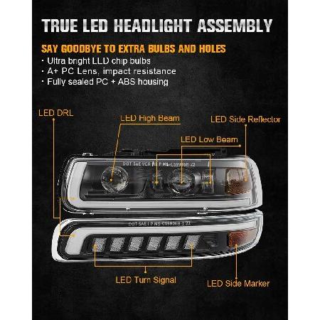 エアコンの風を有効活用 RAMJET4X4 LED Headlights Assembly with Bulbs Compatible with 1999-2002 Chevy Silverado 2000-2006 Chevrolet Suburban Tahoe Bumper Headlamps Replacement