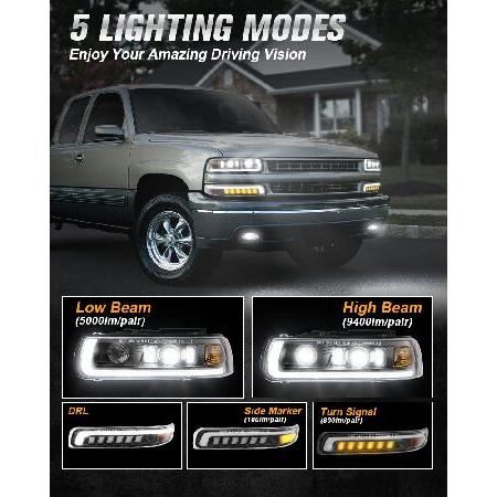 エアコンの風を有効活用 RAMJET4X4 LED Headlights Assembly with Bulbs Compatible with 1999-2002 Chevy Silverado 2000-2006 Chevrolet Suburban Tahoe Bumper Headlamps Replacement