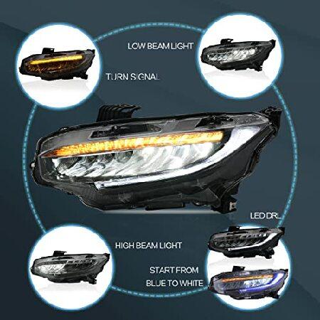 VLAND LEDヘッドライトアセンブリ 2016-2021 第10世代 Honda Civic DRL用 スタートアップアニメーション付き プラグアンドプレイ ブルーの画像
