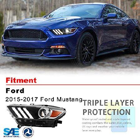 ROXX Headlights Assembly Fits for 2015 2016 2017 Ford Mustang DRL LED Tube Projector Black Headlight Driver Left Side Replacementの画像