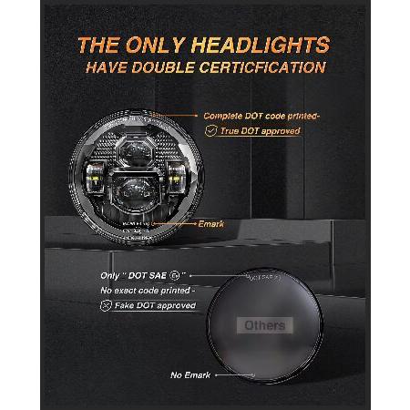 HWSTAR 2023 Upgraded 600% Brighter Anti-glare 7 Inch Led Headlights Round Compatible with Jeep Wrangler JK JKU TJ LJ Chevy Ford GMC Dodge Mazda Nissanの画像
