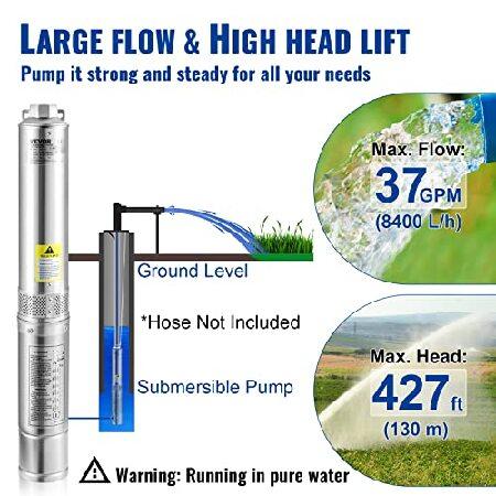 VEVOR　Deep　Well　Head,　Submersible　ft　Flow　Pumps　60Hz,　230V　37GPM　Pump,　Steel　33　for　with　1500W　inch　427　Cord,　Stainless　2HP　Electric　ft　Water　Indust