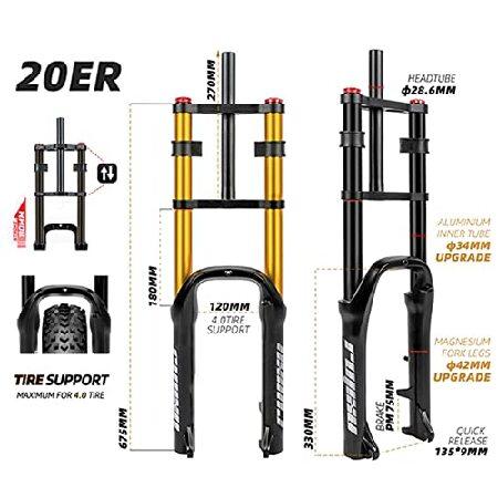 QHIYRZE Bike Fork 20 Inch Fat 4.0" Tire Bike Suspension Forks 1-1/8" MTB Air Fork Travel 110mm Adjustable Rebound Disc Brake QR for Snow Beach (Color｜rest｜03